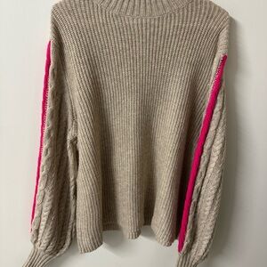 THML Beige and Pink Cowl Neck Sweater